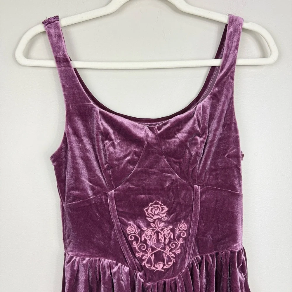 Shein Croquet Mod Floal Velvet Mini Dress Purple Womens Small Fit and Flare NWT - Picture 3 of 8